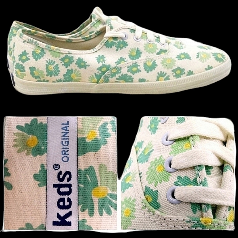 Keds Original Women's 8.5 White Green Floral Flats